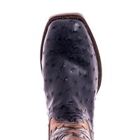 Men's Navy Full Quill Ostrich and Canella Goat Fern Inlay Cowboy Boot with Spur Lip