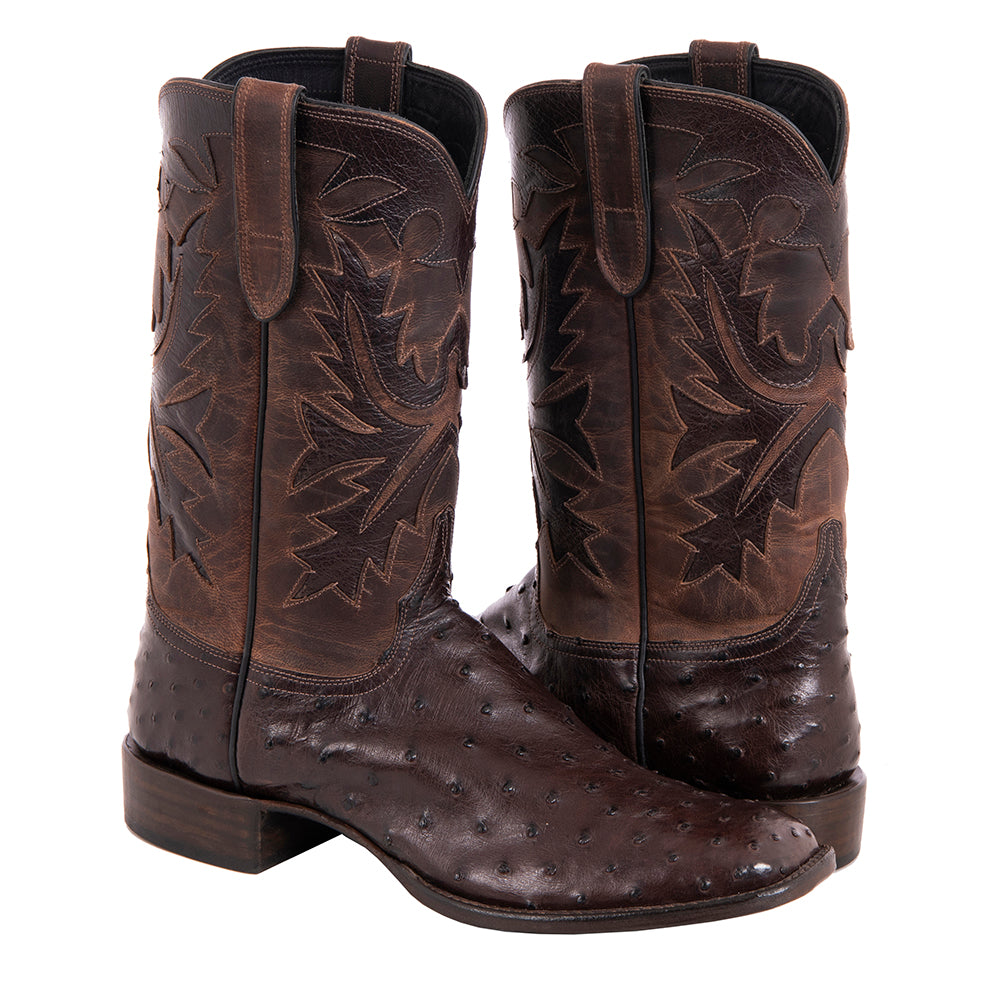 Men's Nicotine Ostrich Canella Goat Fern Cowboy Boot