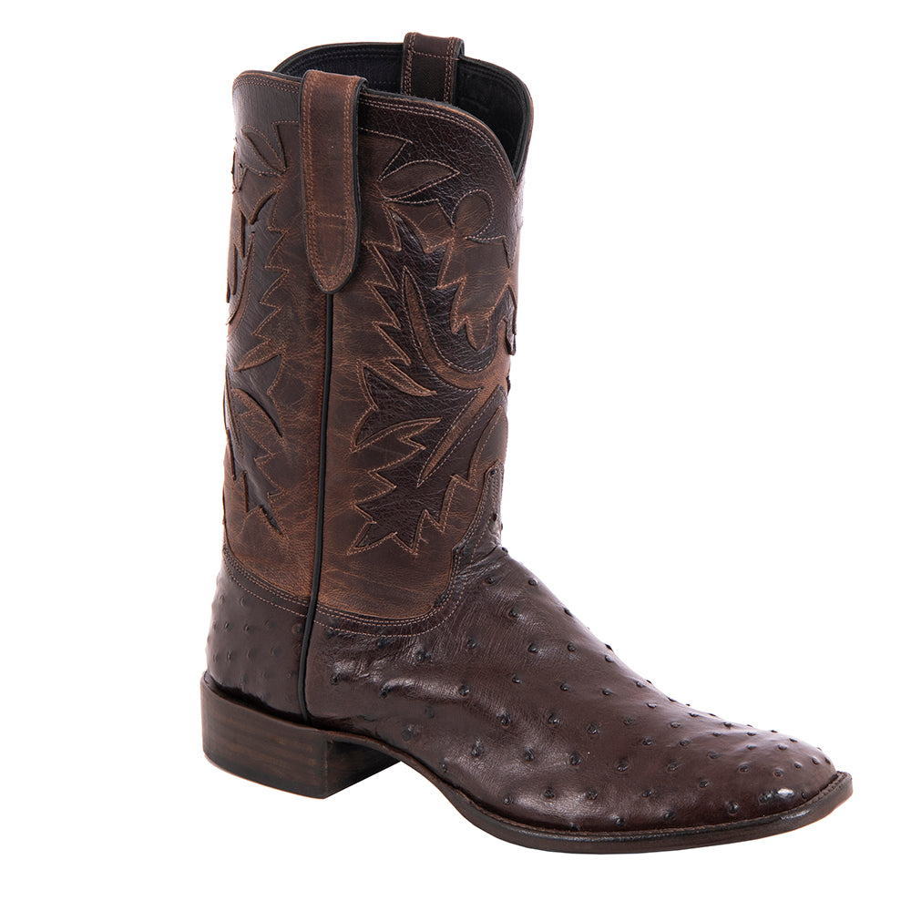 Men's Nicotine Ostrich Canella Goat Fern Cowboy Boot