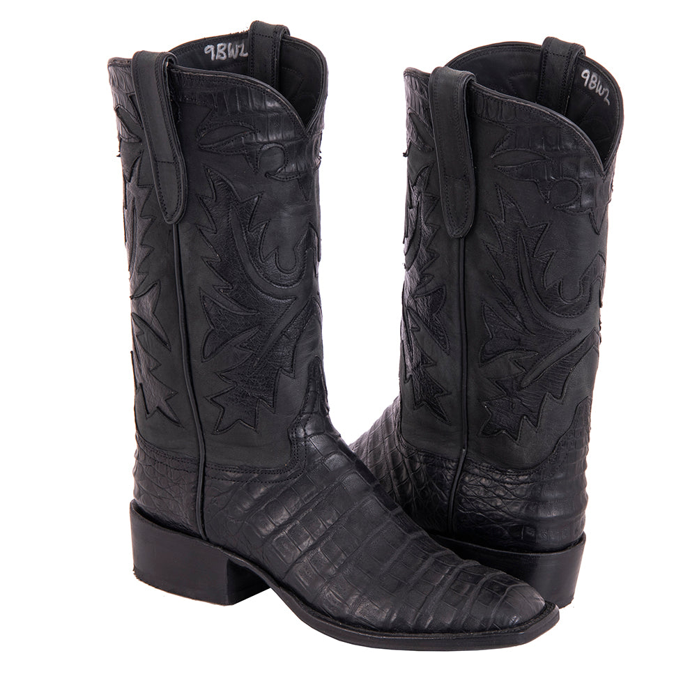 Ladies 12" Black Caiman Mad Dog Fern Cowboy Boots