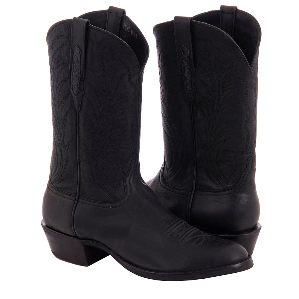 Men's Black Mad Dog Goat Winn Stitch Toe Bug Cowboy Boot with Mini Vibram Sole