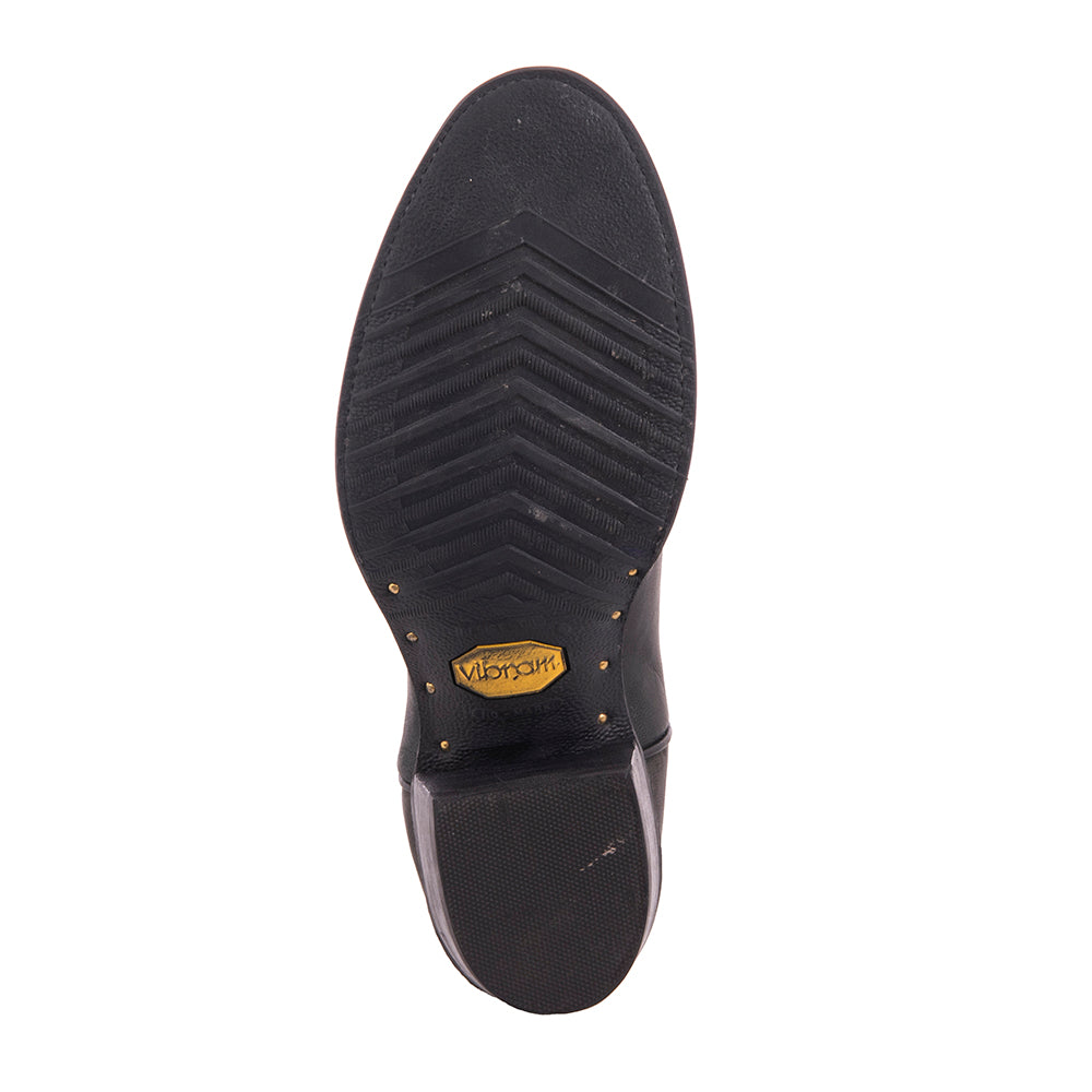 Men's Black Mad Dog Goat Winn Stitch Toe Bug Cowboy Boot with Mini Vibram Sole