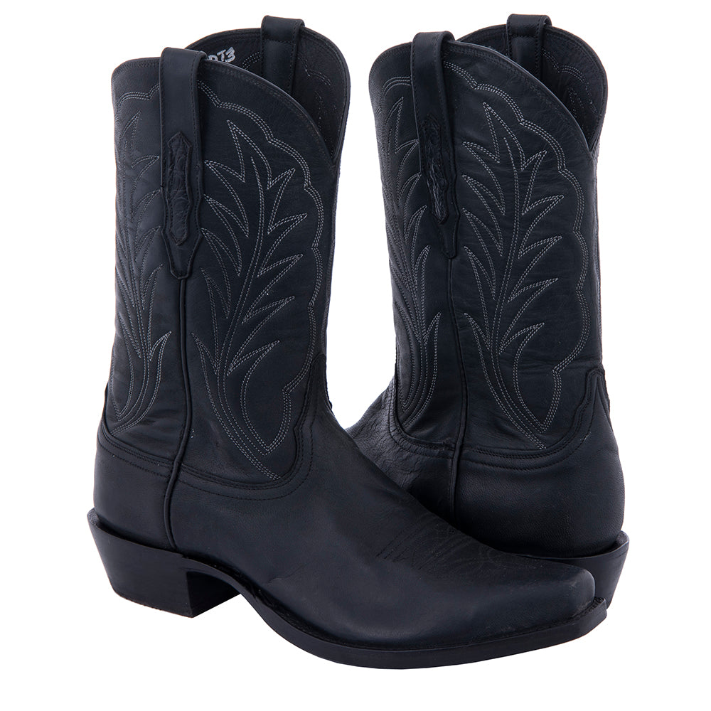 Men's 12" Black Mad Dog Winn Stitch Cowboy Boot with Toe Bug