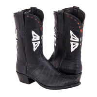 Ladies 12" Black Gator Butterfly Cowboy Boots