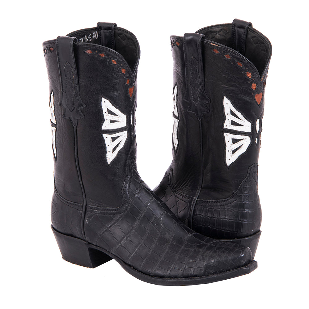 Ladies 12" Black Gator Butterfly Cowboy Boots