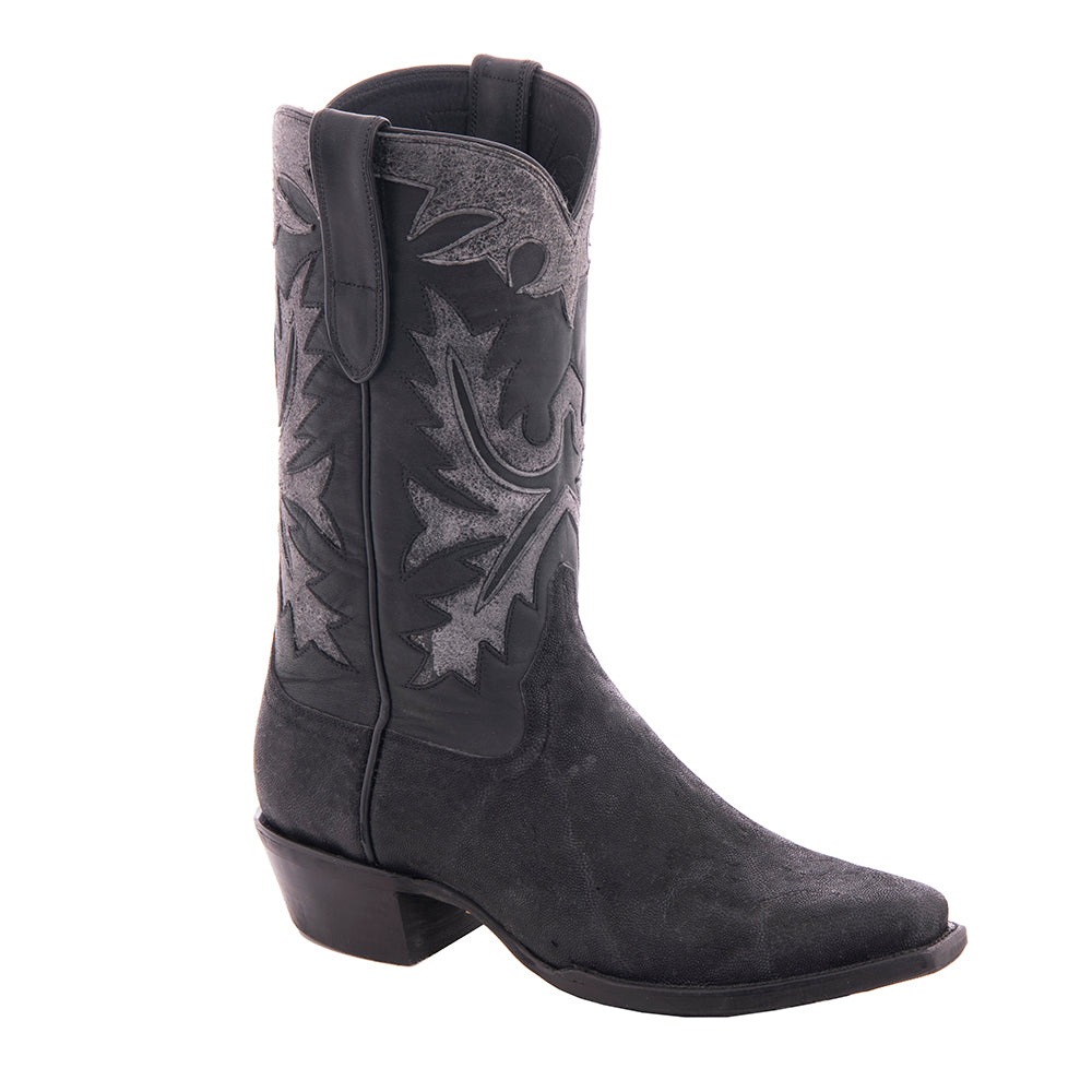 Men's 12" Black Elephant Goat Cowboy Boots with Mini Vibram Sole