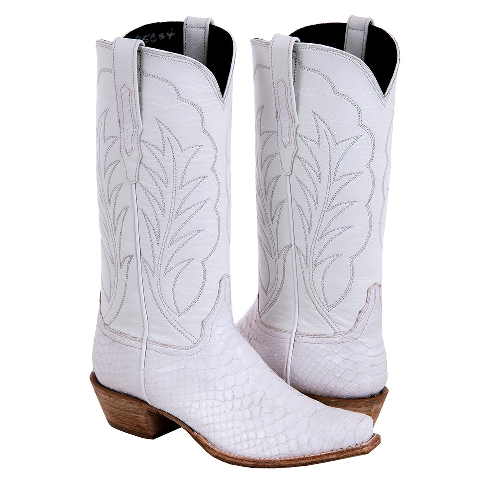 Ladies 13" White Python Winn Stitch Cowboy Boot