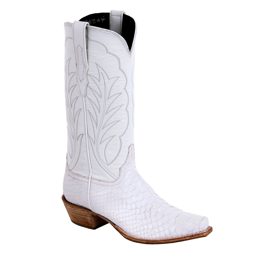Ladies 13" White Python Winn Stitch Cowboy Boot