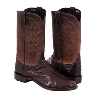Men's 12" Nicotine Full Quill Ostrich/Canella Goat Roper Boot with Mini Vibram Sole