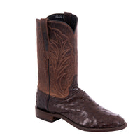 Men's 12" Nicotine Full Quill Ostrich/Canella Goat Roper Boot with Mini Vibram Sole