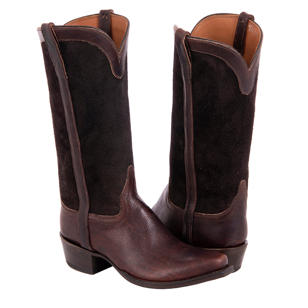 Ladies 13" Mocha Bison Chocolate Roughout Cowboy Boot
