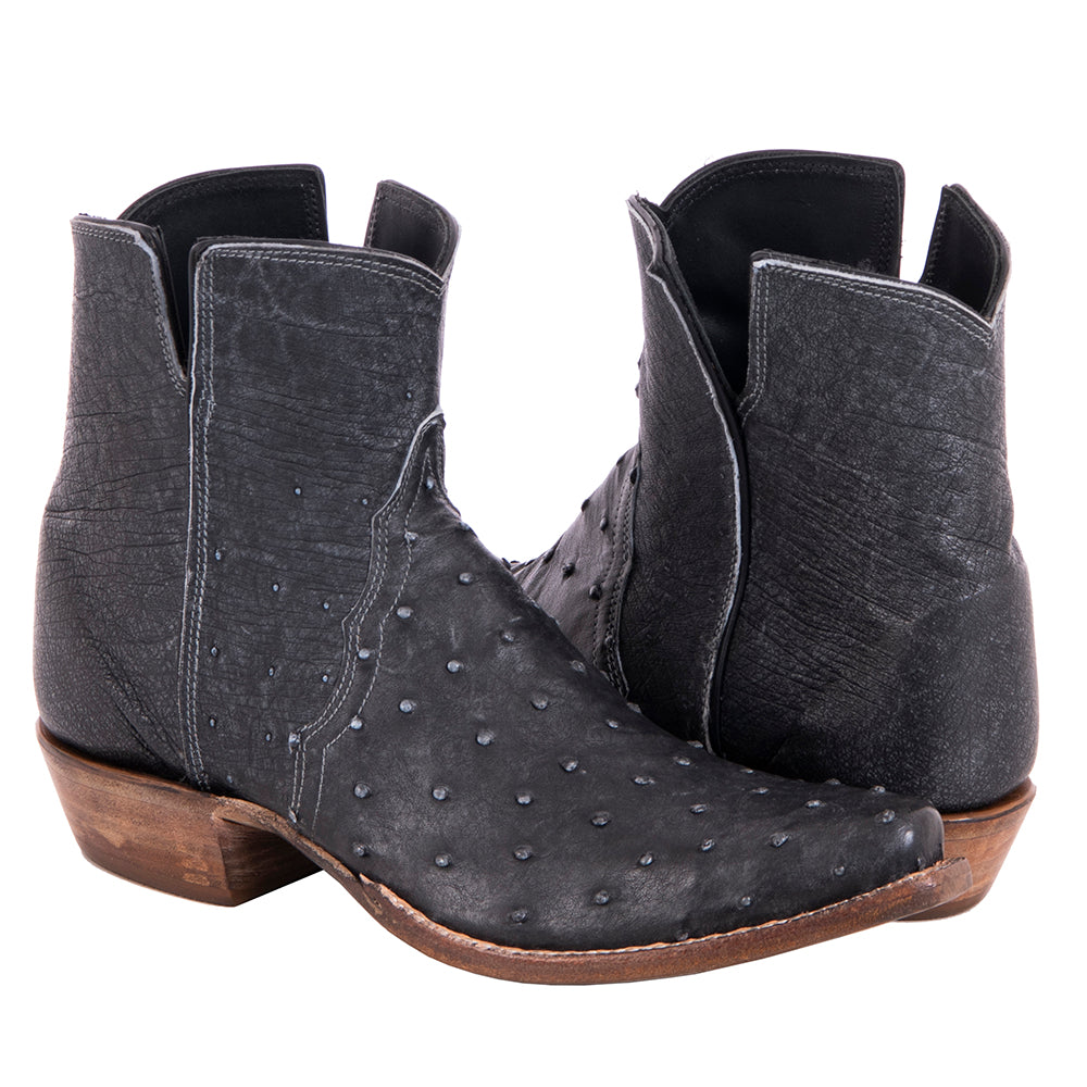 Ladies Overwashed Denim Full Quill Ostrich Short Boot