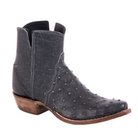Ladies Overwashed Denim Full Quill Ostrich Short Boot