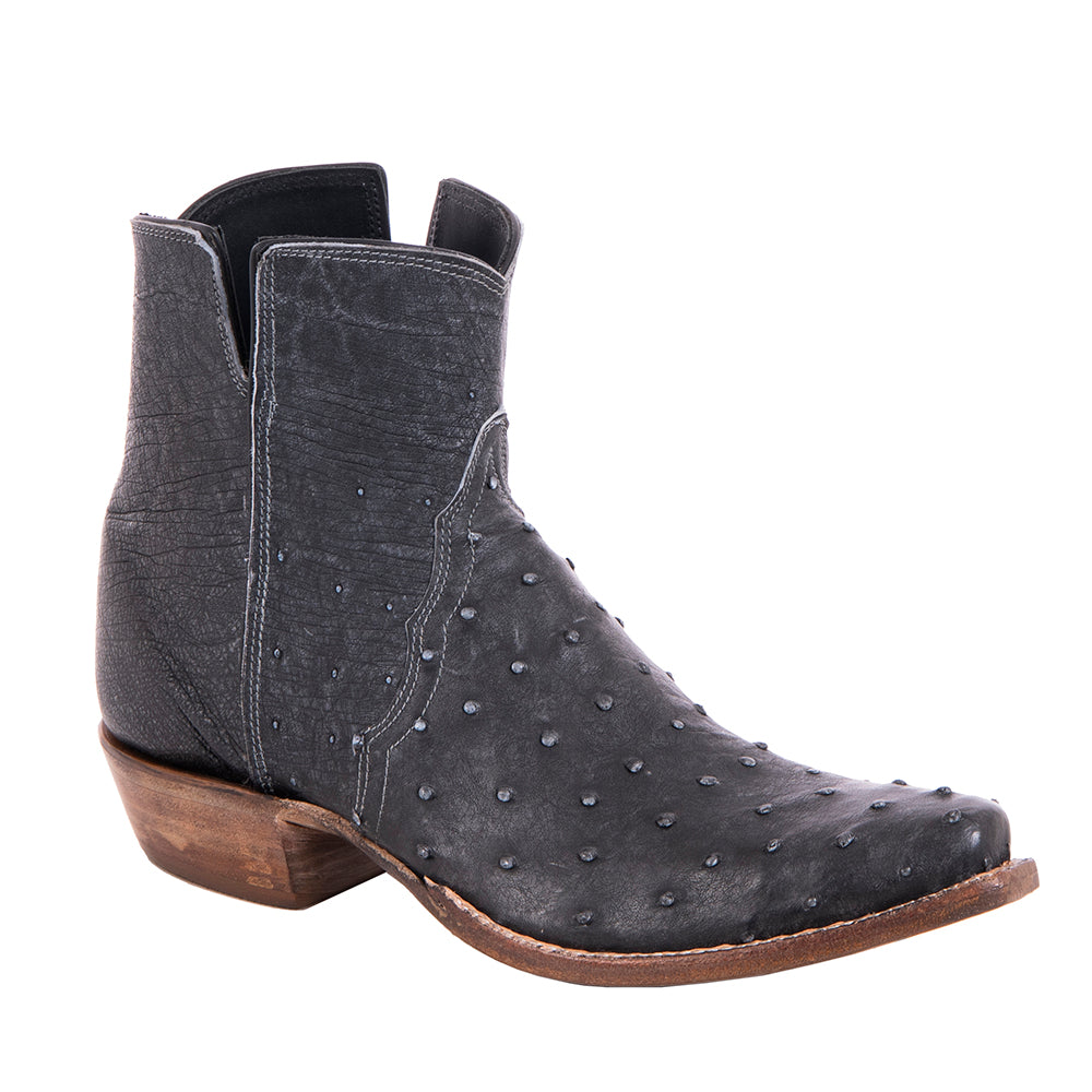 Ladies Overwashed Denim Full Quill Ostrich Short Boot