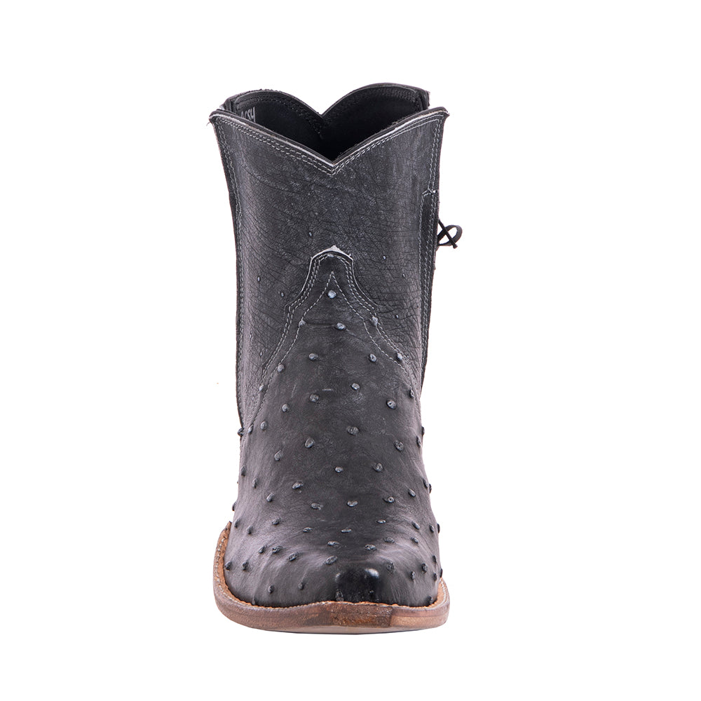 Ladies Overwashed Denim Full Quill Ostrich Short Boot
