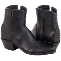 Ladies Black Aniline Python Tipped Short Boot