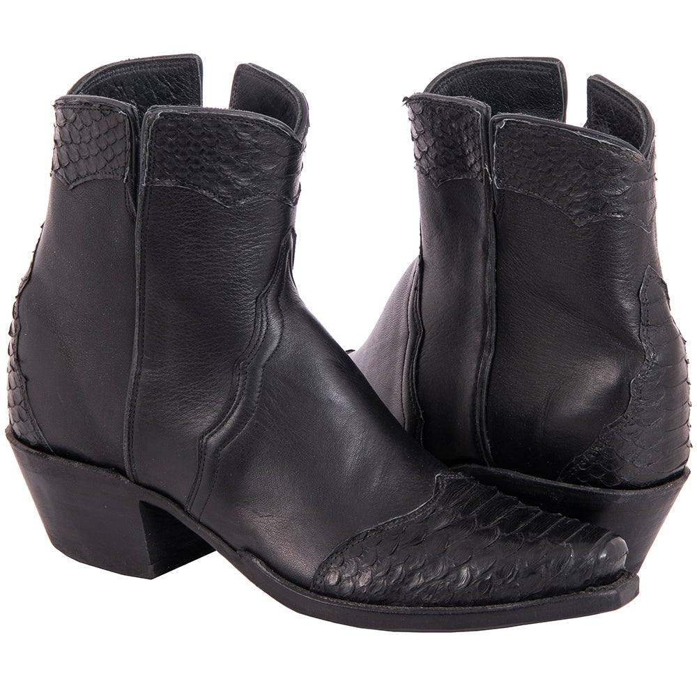 Ladies Black Aniline Python Tipped Short Boot