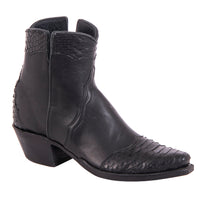 Ladies Black Aniline Python Tipped Short Boot
