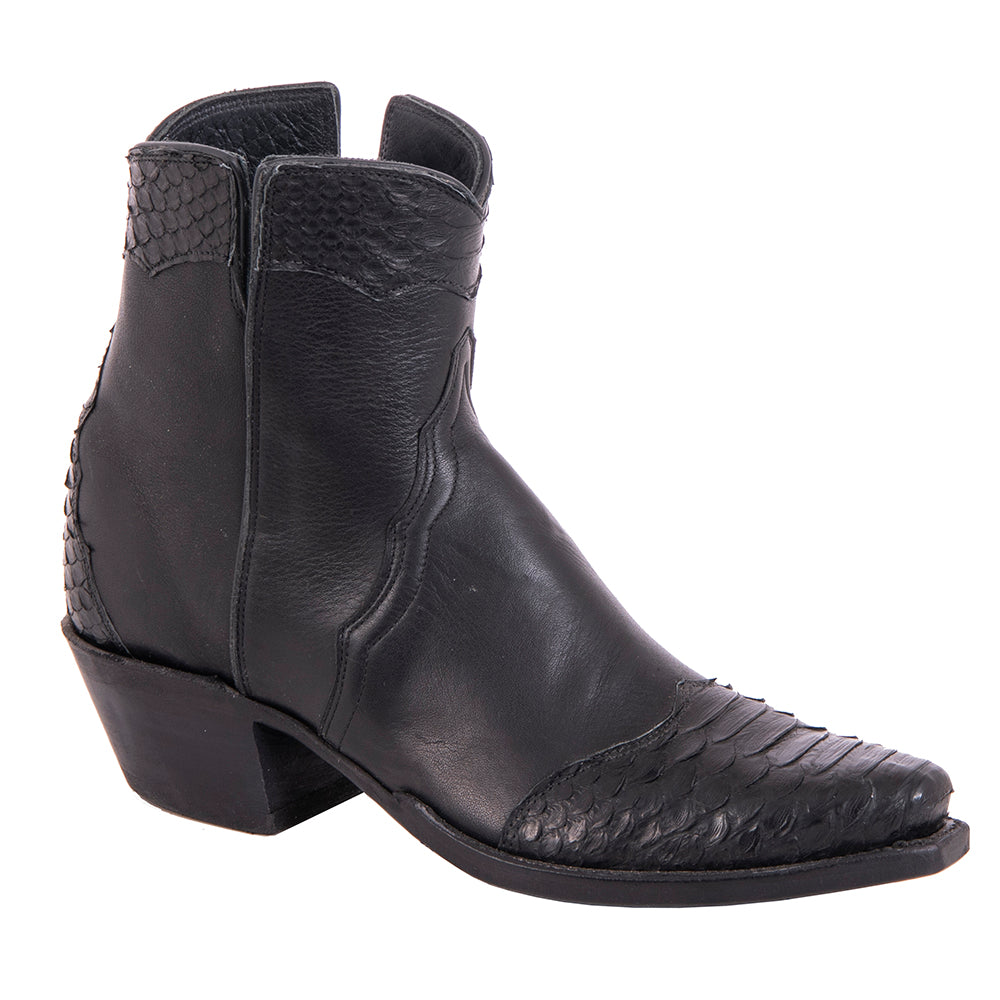 Ladies Black Aniline Python Tipped Short Boot