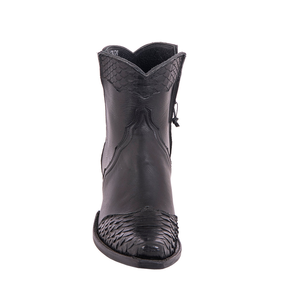 Ladies Black Aniline Python Tipped Short Boot