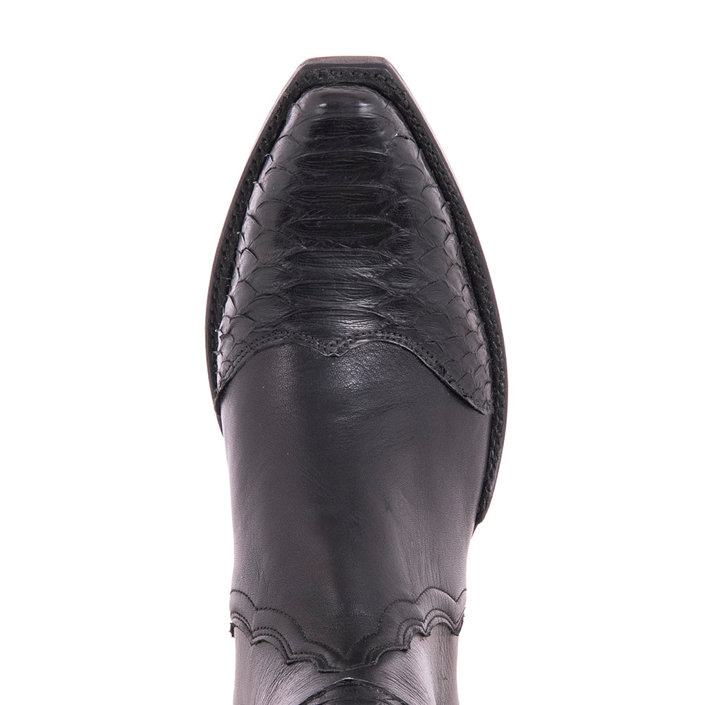 Ladies Black Aniline Python Tipped Short Boot