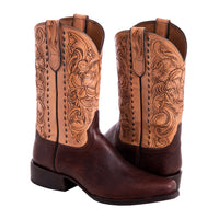 Men's 12" Mocha Bison Antique Tooled Top Cowboy Boot