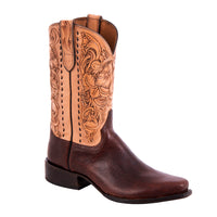 Men's 12" Mocha Bison Antique Tooled Top Cowboy Boot