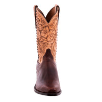 Men's 12" Mocha Bison Antique Tooled Top Cowboy Boot
