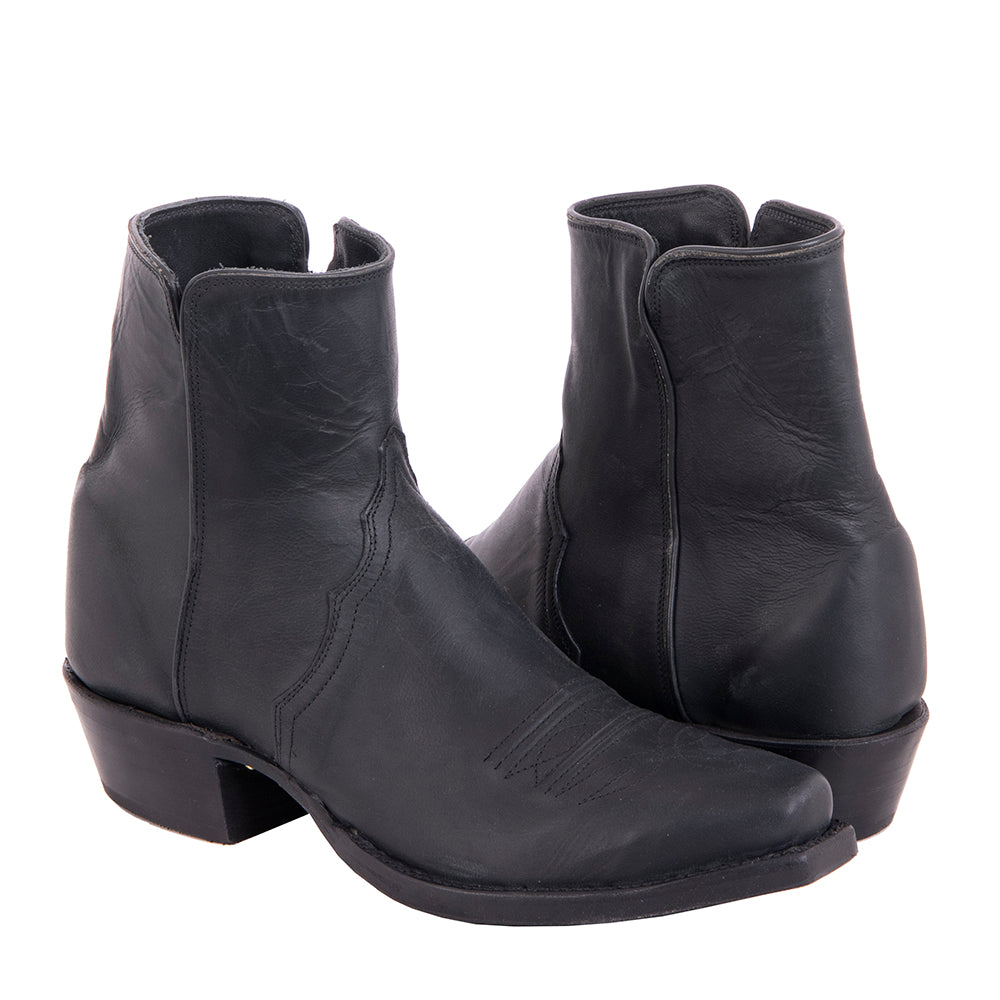Men's Short Zip Black Mad Dog Goat Toe Bug Boot with Mini Vibram Sole