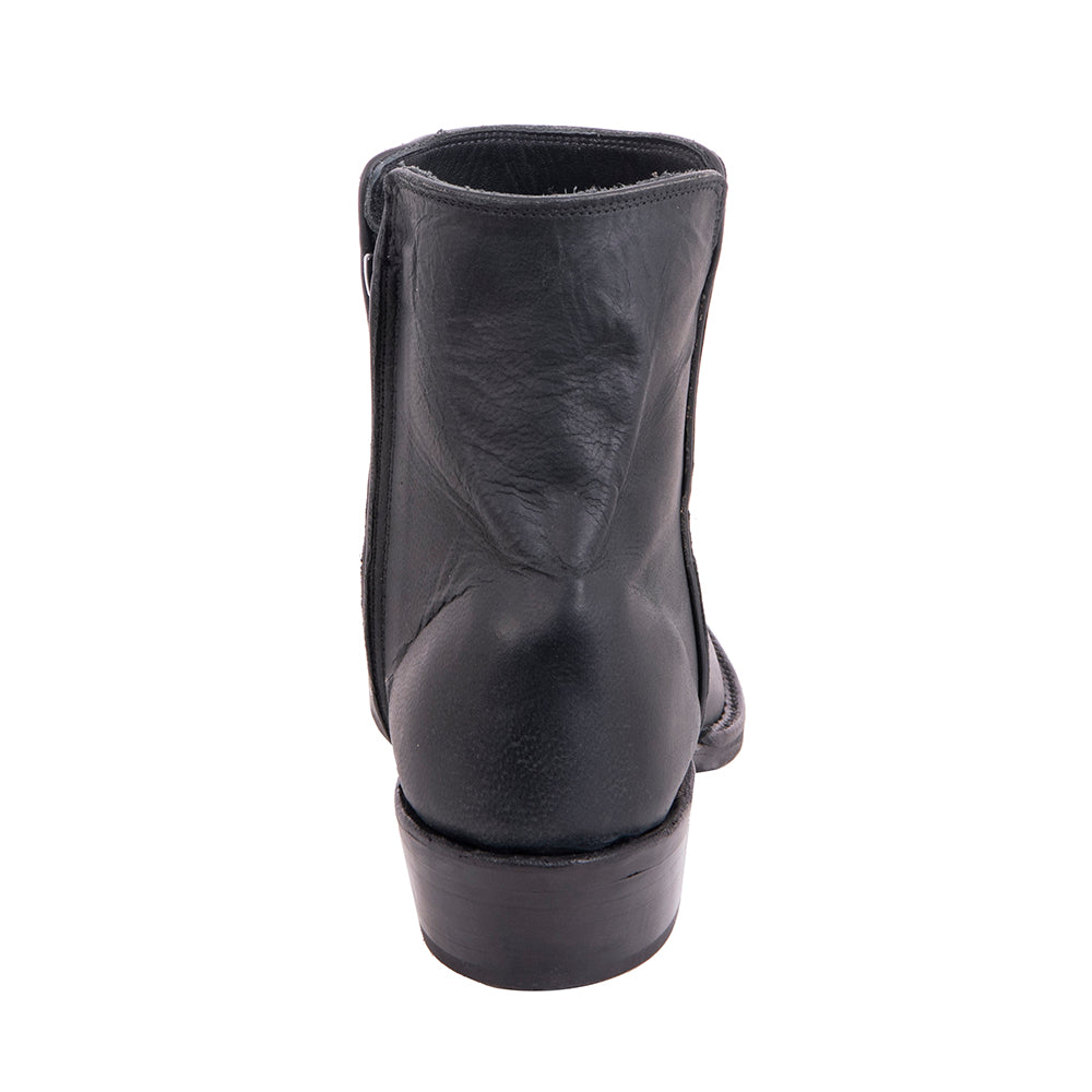 Men's Short Zip Black Mad Dog Goat Toe Bug Boot with Mini Vibram Sole