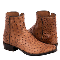 Men's Brandy Full Quill Ostrich Short Boot with Mini Vibram Sole