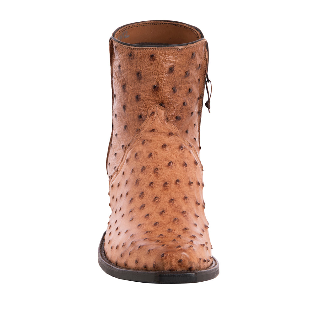 Men's Brandy Full Quill Ostrich Short Boot with Mini Vibram Sole