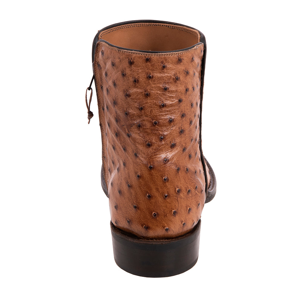 Men's Brandy Full Quill Ostrich Short Boot with Mini Vibram Sole