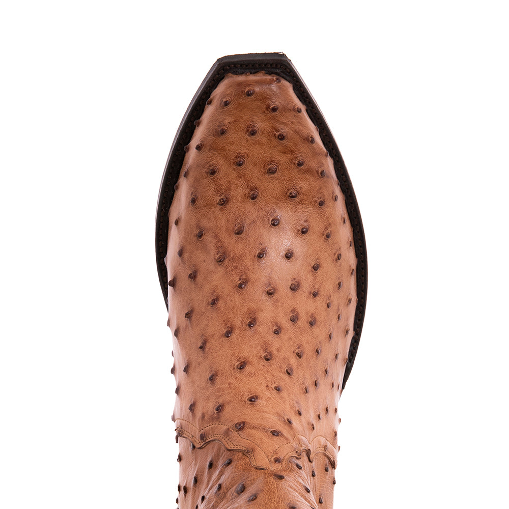 Men's Brandy Full Quill Ostrich Short Boot with Mini Vibram Sole