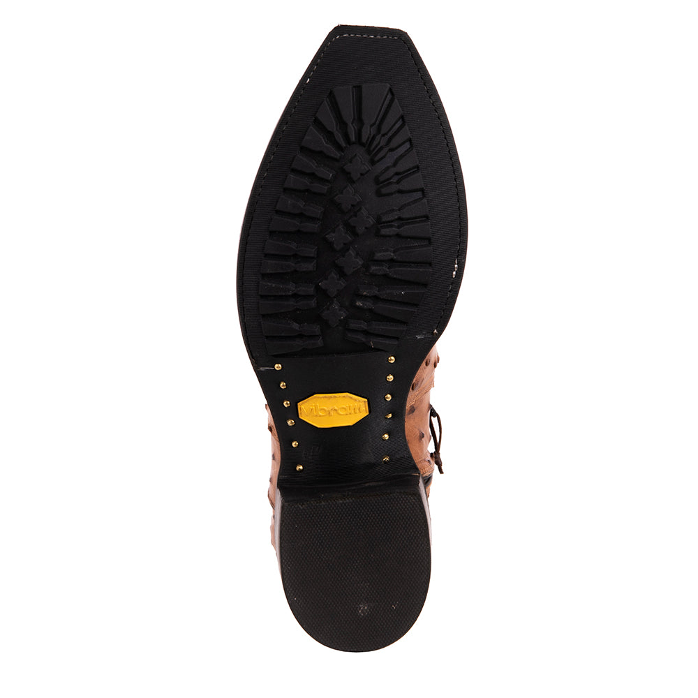 Men's Brandy Full Quill Ostrich Short Boot with Mini Vibram Sole