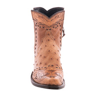Ladies' Brandy Full Quill Ostrich Tooled Short Boot