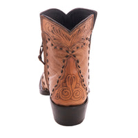Ladies' Brandy Full Quill Ostrich Tooled Short Boot