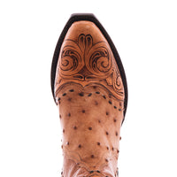 Ladies' Brandy Full Quill Ostrich Tooled Short Boot