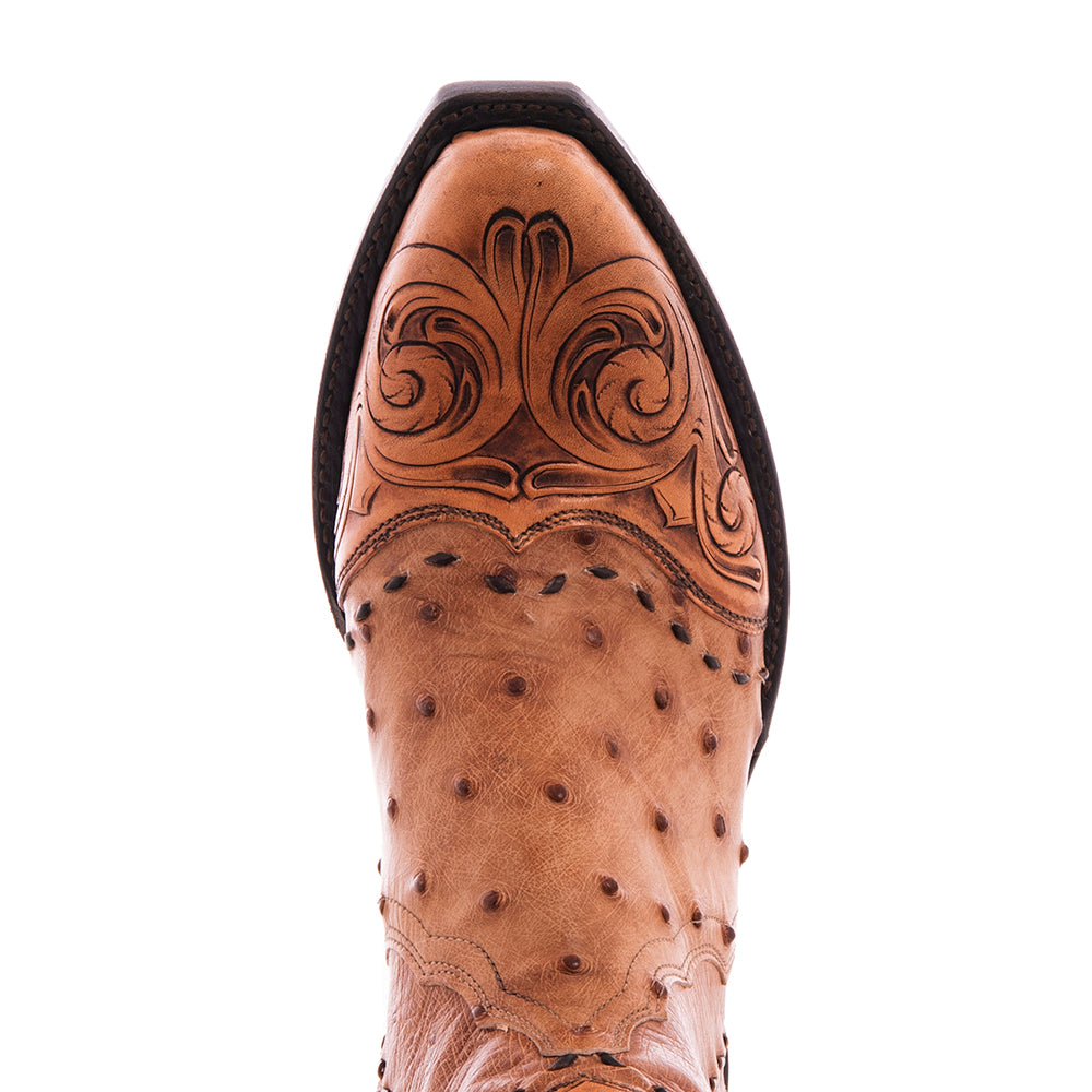 Ladies' Brandy Full Quill Ostrich Tooled Short Boot