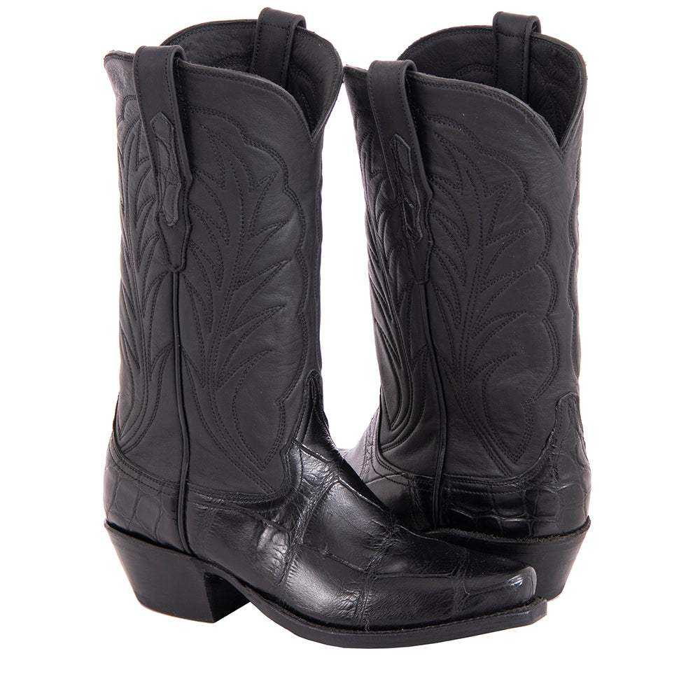 Ladies' 12" Black Alligator Aniline Cowboy Boot