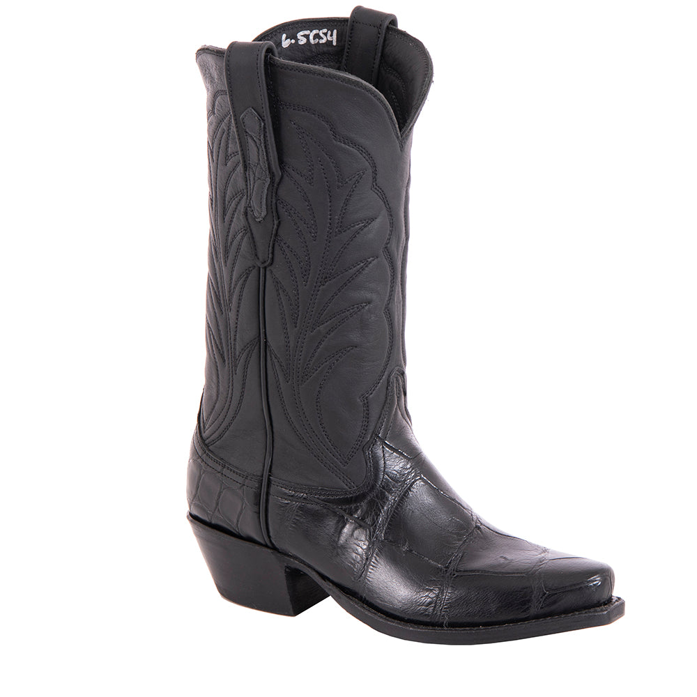 Ladies' 12" Black Alligator Aniline Cowboy Boot