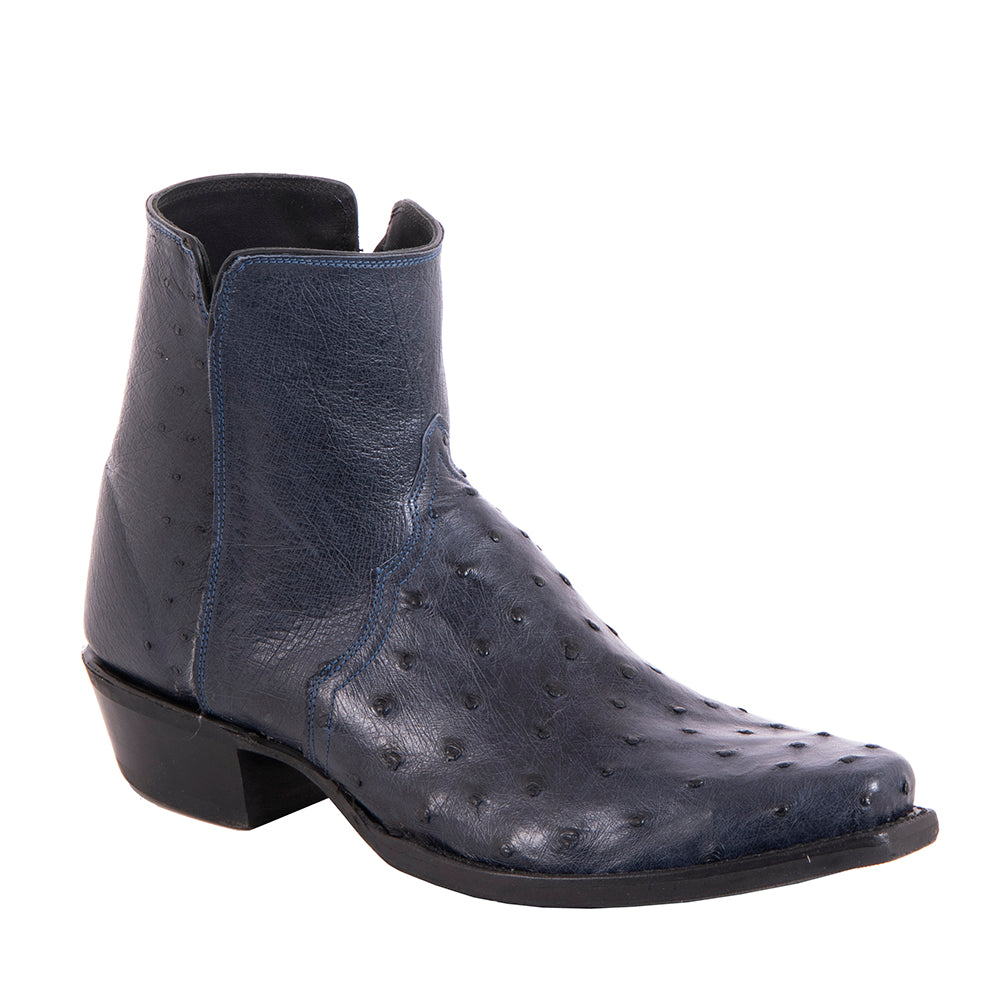 Men's Navy Full Quill Ostrich Short Boot with Mini Vibram Sole