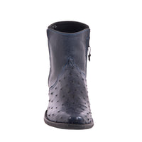 Men's Navy Full Quill Ostrich Short Boot with Mini Vibram Sole