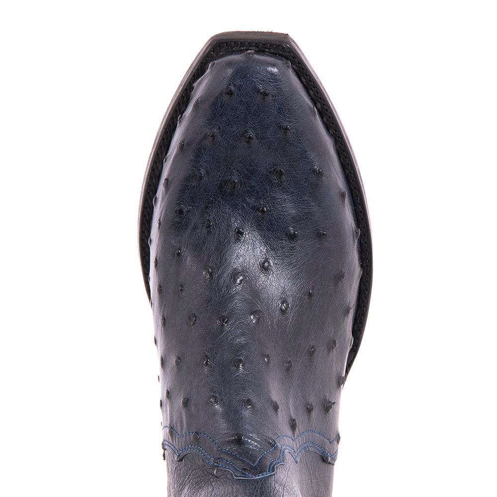 Men's Navy Full Quill Ostrich Short Boot with Mini Vibram Sole