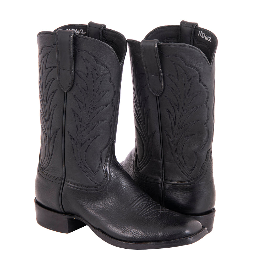 Men's 12" Black Bison Aniline Cowboy Boot with Mini Vibram Sole