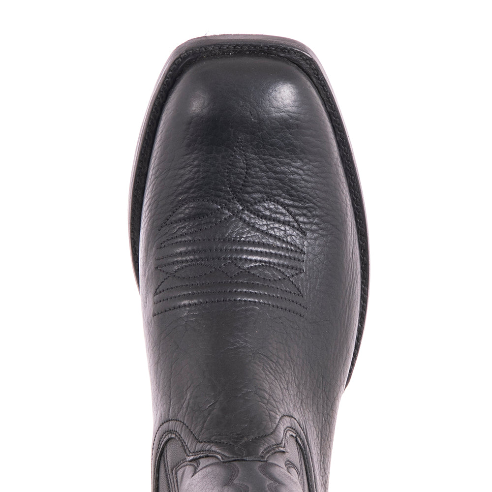Men's 12" Black Bison Aniline Cowboy Boot with Mini Vibram Sole