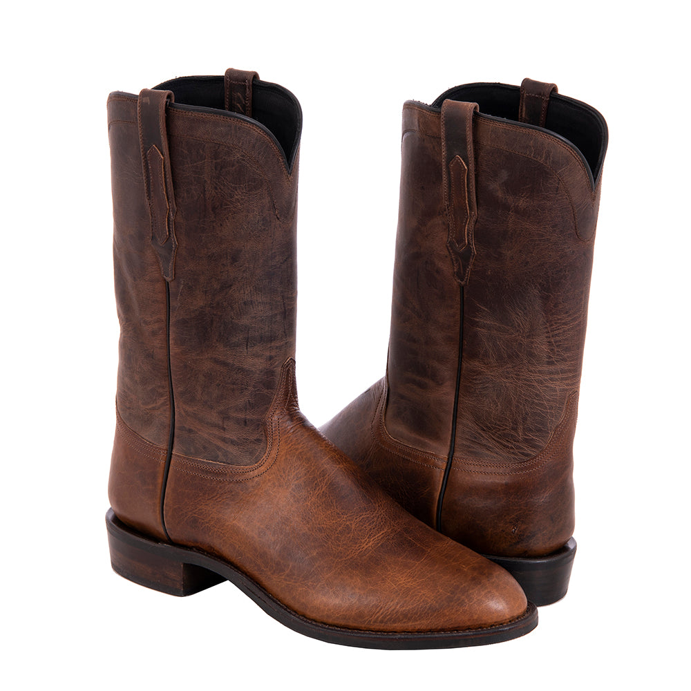 Men's 12" Saddle Bison Canella Goat Roper Boots Mini Vibram Sole