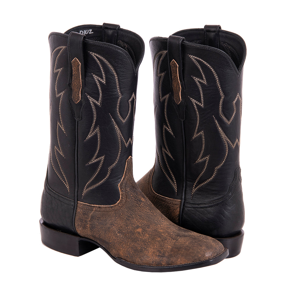 Men's 12" Tan Giraffe and Black Aniline Crown Cowboy Boot