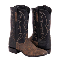 Men's 12" Tan Giraffe and Black Aniline Crown Cowboy Boot