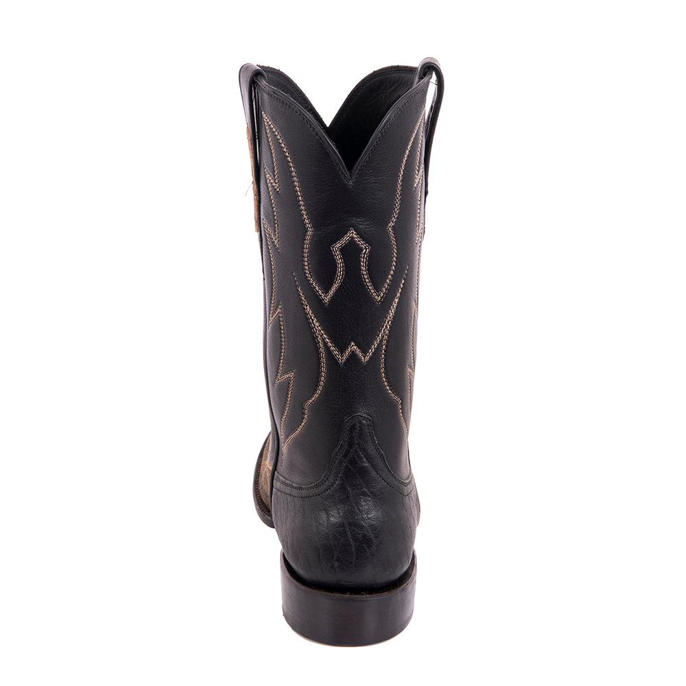Men's 12" Tan Giraffe and Black Aniline Crown Cowboy Boot
